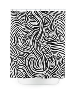 Octopus Shower Curtain - Modern AI Art Design with Black and White Print for Kids Bathroom