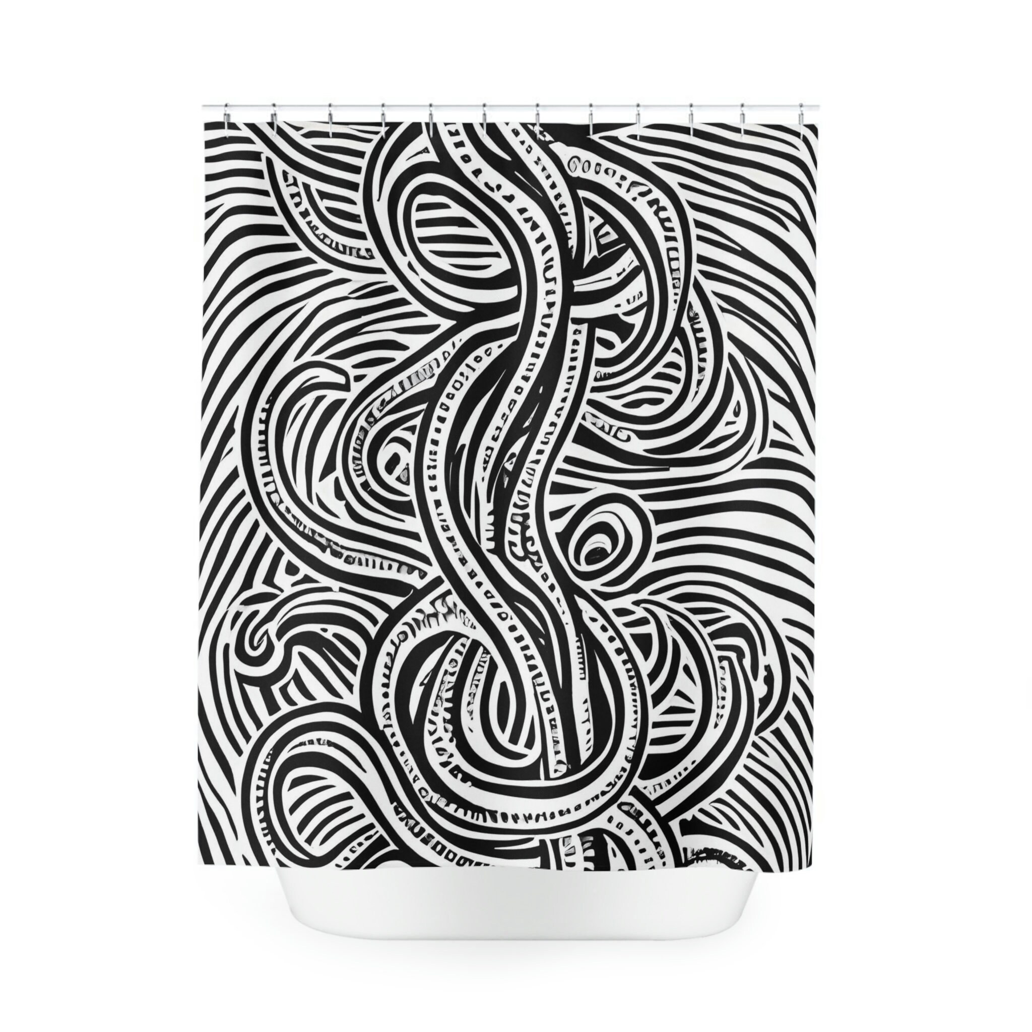 Octopus Shower Curtain Modern AI Art Design with Black and White