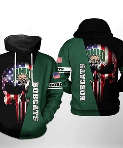 Ohio Bobcats NCAA US Flag Skull 3D All Over Print Hoodie, Zip-Up Hoodie