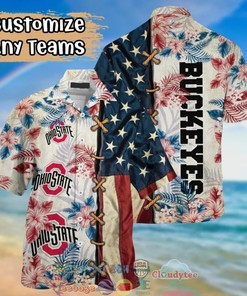 Ohio State Buckeyes NCAA Hibiscus Tropical 4Th Of July Hawaiian Shirt
