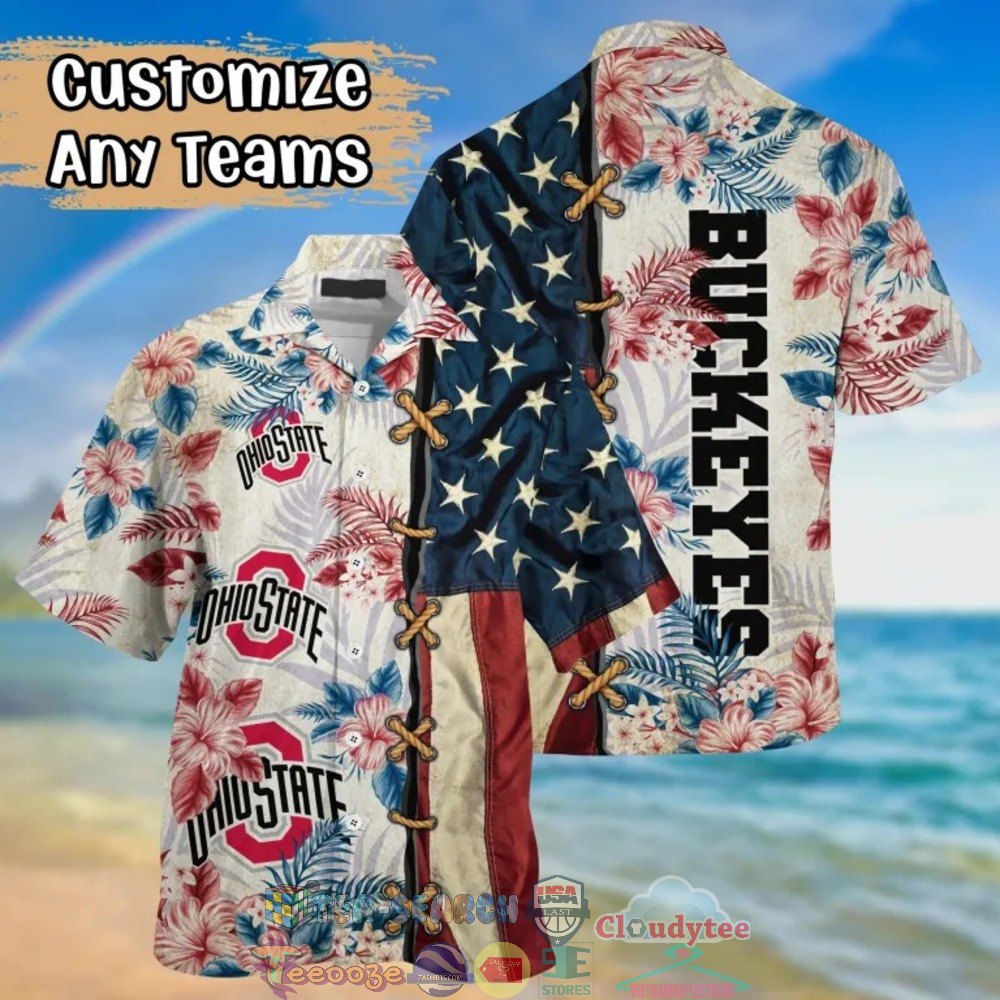 Ohio State Buckeyes NCAA Hibiscus Tropical 4Th Of July Hawaiian Shirt
