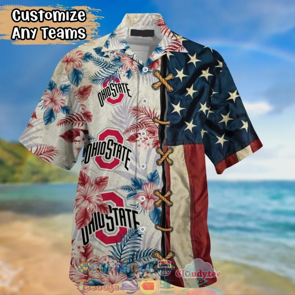Ohio State Buckeyes NCAA Hibiscus Tropical 4Th Of July Hawaiian Shirt