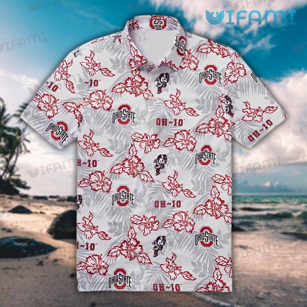 Ohio State Hawaiian Shirt Oh-Io Mascot Hibiscus Ohio State Buckeyes Gift