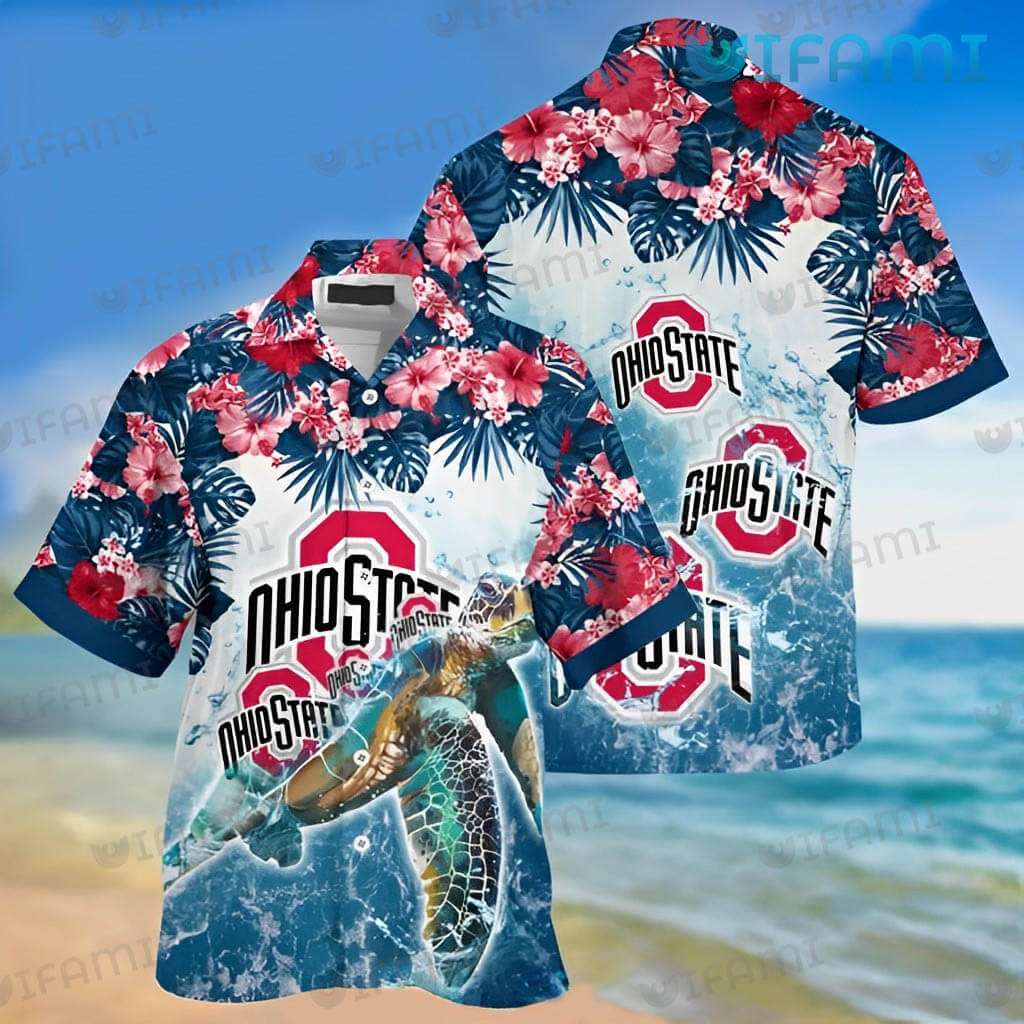 Ohio State Hawaiian Shirt Turtle Beach Tropical Flower Custom Ohio State Buckeyes Gift