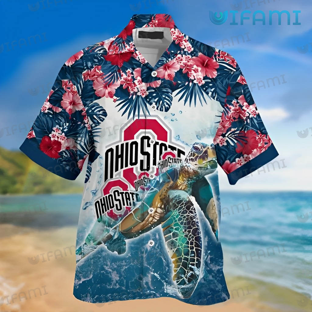 Ohio State Hawaiian Shirt Turtle Beach Tropical Flower Custom Ohio State Buckeyes Gift