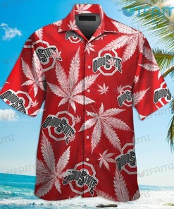 Ohio State Hawaiian Shirt Weed Leaf Pattern Ohio State Buckeyes Gift