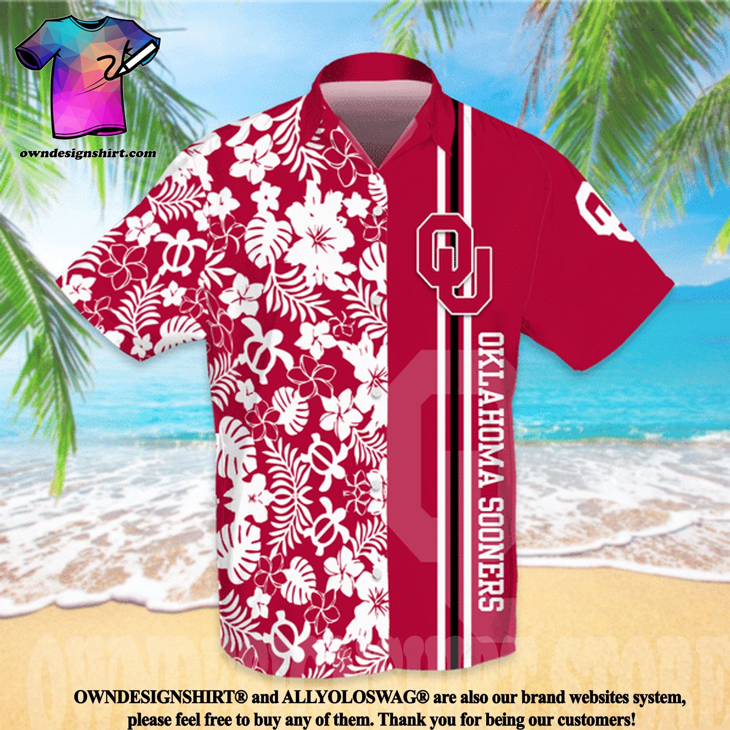 Oklahoma Sooners All Over Print Flowery Dress Shirt Hawaiian Summer Aloha Beach Shirt