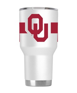 Oklahoma White Stainless Steel Tumbler w-Stripes - Oklahoma White Stainless Steel Tumbler - Stylish and Durable