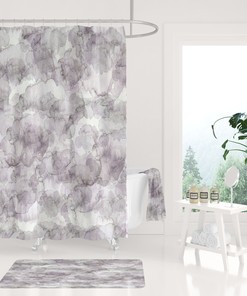 Ombre Watercolor Boho Shower Curtain, Grey Lavender, Lilac and Pastel Clouds, Abstract Art Bathroom Decor