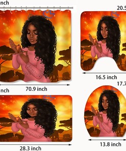 Orange African American Shower Curtain Set with Bathroom Accessories