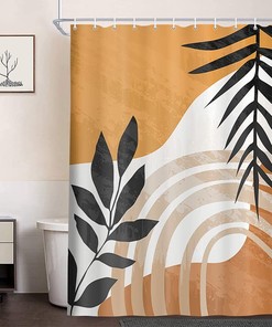 Orange Boho Leaves Fabric Shower Curtain with Waterproof Technology - Bathroom Decor