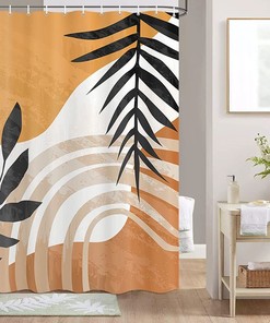 Orange Boho Leaves Fabric Shower Curtain with Waterproof Technology - Bathroom Decor