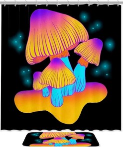 Orange Canopy Mushroom Waterproof Shower Curtain for Bathroom Decoration