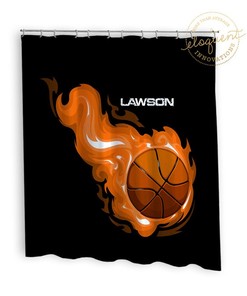 Orange Flames Basketball Shower Curtain - Ideal for Sports Enthusiasts