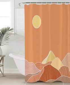 Orange Mountains Shower Curtain, Modern Geometric Abstract Art for Bathroom Decor