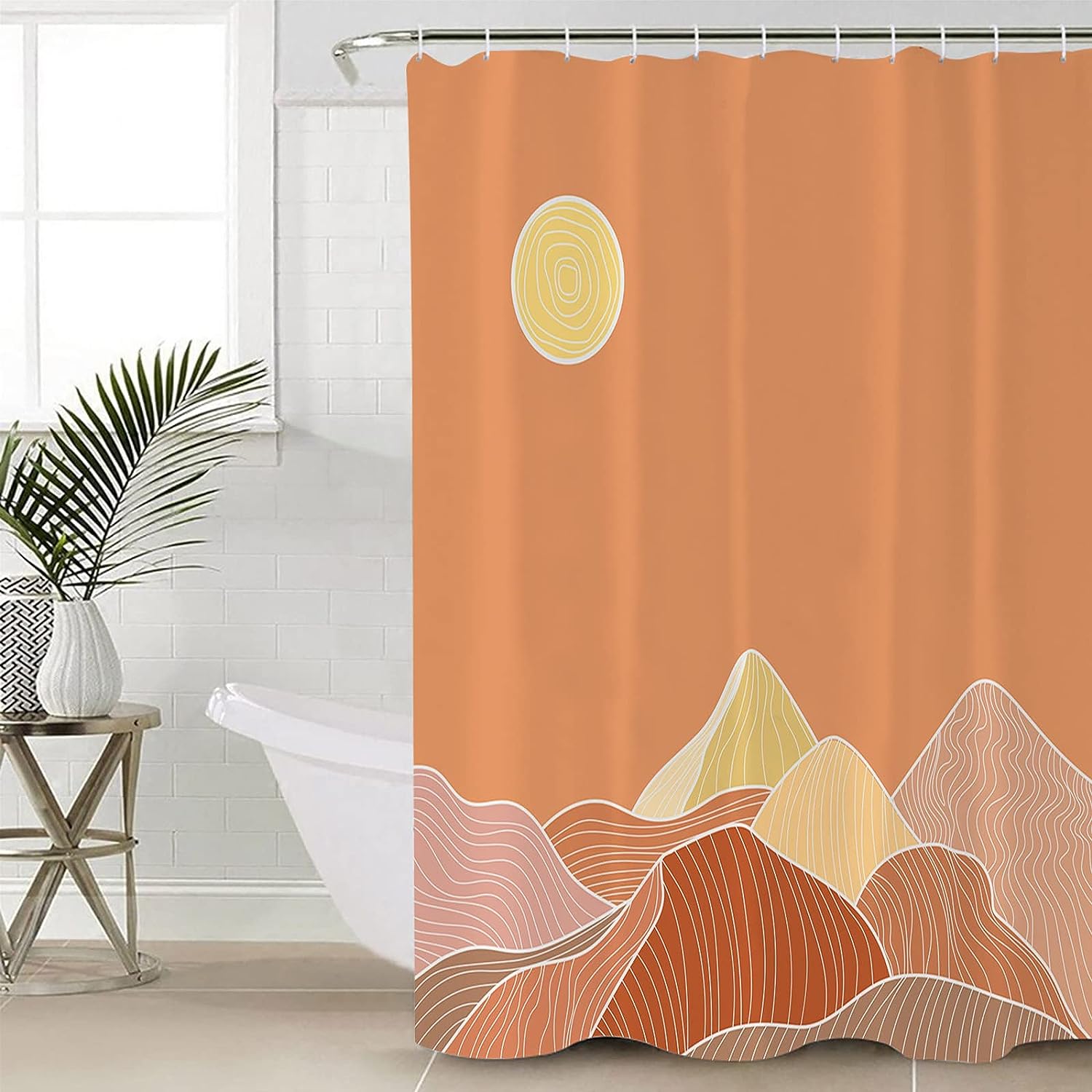 Orange Mountains Shower Curtain, Modern Geometric Abstract Art for Bathroom Decor
