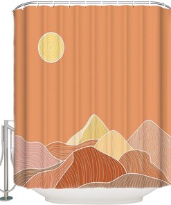 Orange Mountains Shower Curtain, Modern Geometric Abstract Art for Bathroom Decor