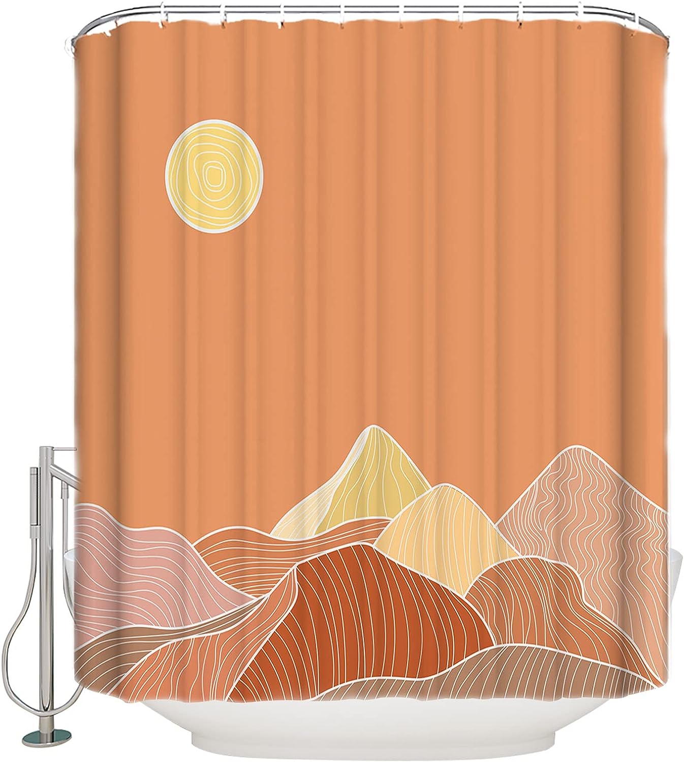 Orange Mountains Shower Curtain, Modern Geometric Abstract Art for Bathroom Decor