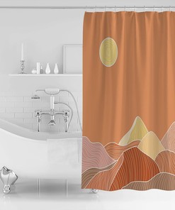 Orange Mountains Shower Curtain, Modern Geometric Abstract Art for Bathroom Decor