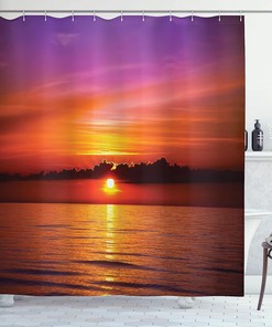 Orange Purple Ocean Shower Curtain, Romantic Sunset on the Beach, Bathroom Decor Home Decor 
