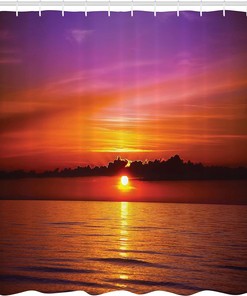 Orange Purple Ocean Shower Curtain, Romantic Sunset on the Beach, Bathroom Decor Home Decor