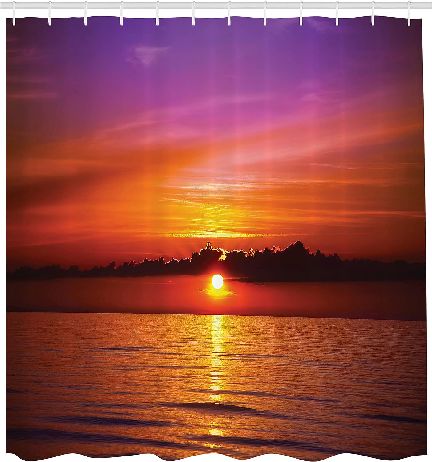 Orange Purple Ocean Shower Curtain, Romantic Sunset on the Beach, Bathroom Decor Home Decor