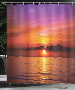 Orange Purple Ocean Shower Curtain, Romantic Sunset on the Beach, Bathroom Decor Home Decor
