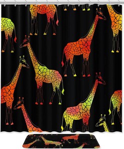 Orange Yellow Giraffes Pattern Shower Curtain with Microfiber Accents - Animal Themed Bathroom Decor