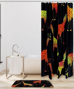 Orange Yellow Giraffes Pattern Shower Curtain with Microfiber Accents - Animal Themed Bathroom Decor