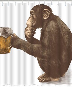 Orangutan Drinking Beer Shower Curtain - Funny Monkey Bathroom Decor