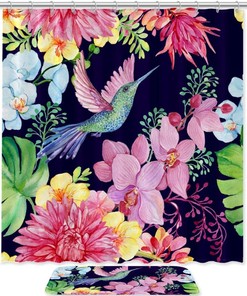 Orchids Floral Pattern Bathroom Shower Curtain - Waterproof Fabric