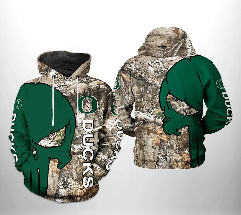Oregon Ducks Camo Veteran Hunting And Punisher Skull 3D Hoodie Oregon Ducks Gifts for Him