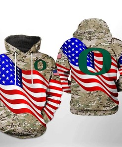 Oregon Ducks Flag American Camo Veteran 3D Hoodie College Baseball Apparel