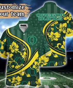 Oregon Ducks NCAA US Flag Flower Hawaii Shirt For Fans