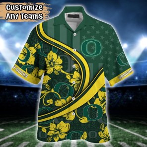 Oregon Ducks NCAA US Flag Flower Hawaii Shirt For Fans