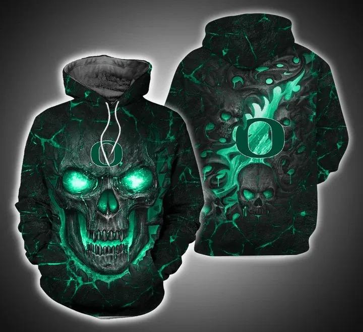 Oregon Ducks Skull Eyes Lighting Art 3D Hoodie College Gifts