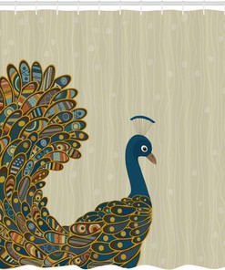 Oriental Peacock Shower Curtain with Motley Bird Tail Ornate Bathroom Decor
