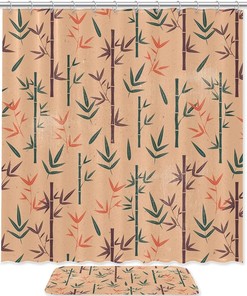 Oriental Theme with Waterproof Bamboo Leaves Shower Curtain for Bathrooms
