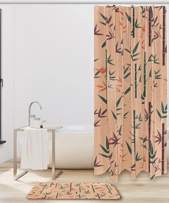Oriental Theme with Waterproof Bamboo Leaves Shower Curtain for Bathrooms