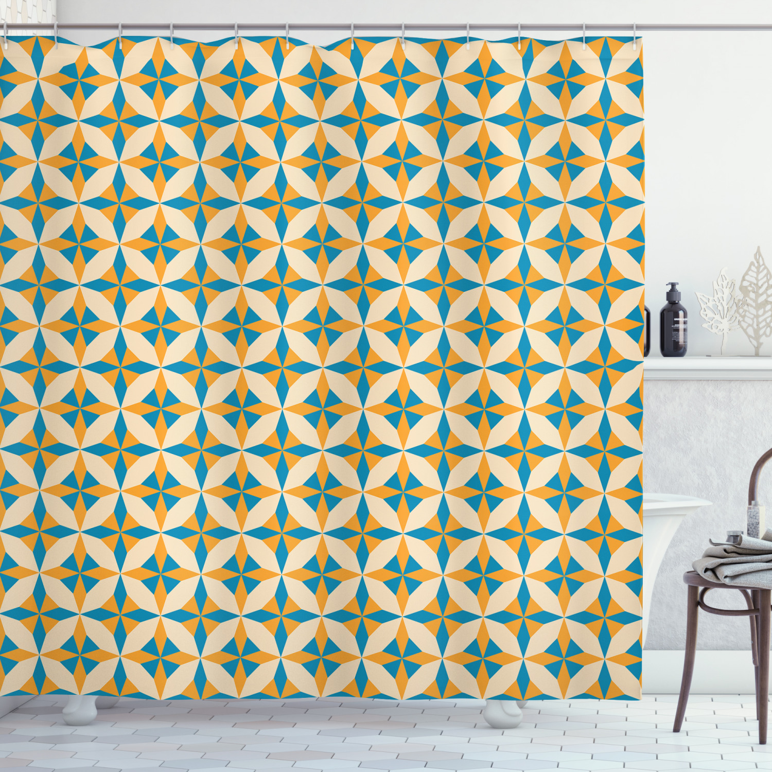 Origami Pattern Retro Style Art Shower Curtain for Modern Bathroom Decor
