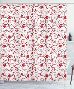 Ornamental Love Shower Curtain, Love Hearts and Swirls Classical Gardens Cloth Fabric Bathroom Decor, Home Decor White/Rose