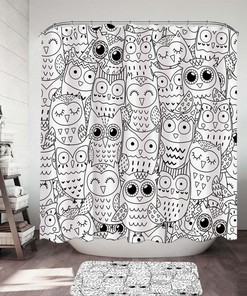 Owl Drawings Shower Curtain - Unique and Whimsical Bathroom Decor with Black and White Art Print