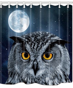 Owl Full Moon Bathroom Shower Curtain - Waterproof Fabric