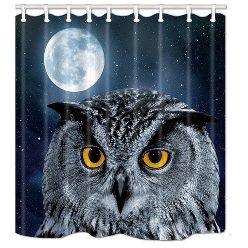 Owl Full Moon Bathroom Shower Curtain - Waterproof Fabric