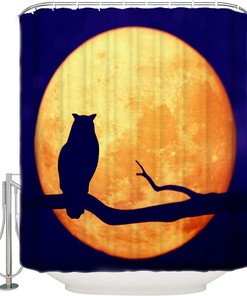 Owl Silhouette Full Moon Shower Curtain - Home Decor Bathroom Curtain