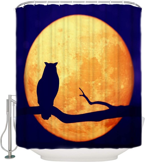 Owl Silhouette Full Moon Shower Curtain - Home Decor Bathroom Curtain