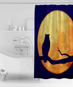 Owl Silhouette Full Moon Shower Curtain - Home Decor Bathroom Curtain