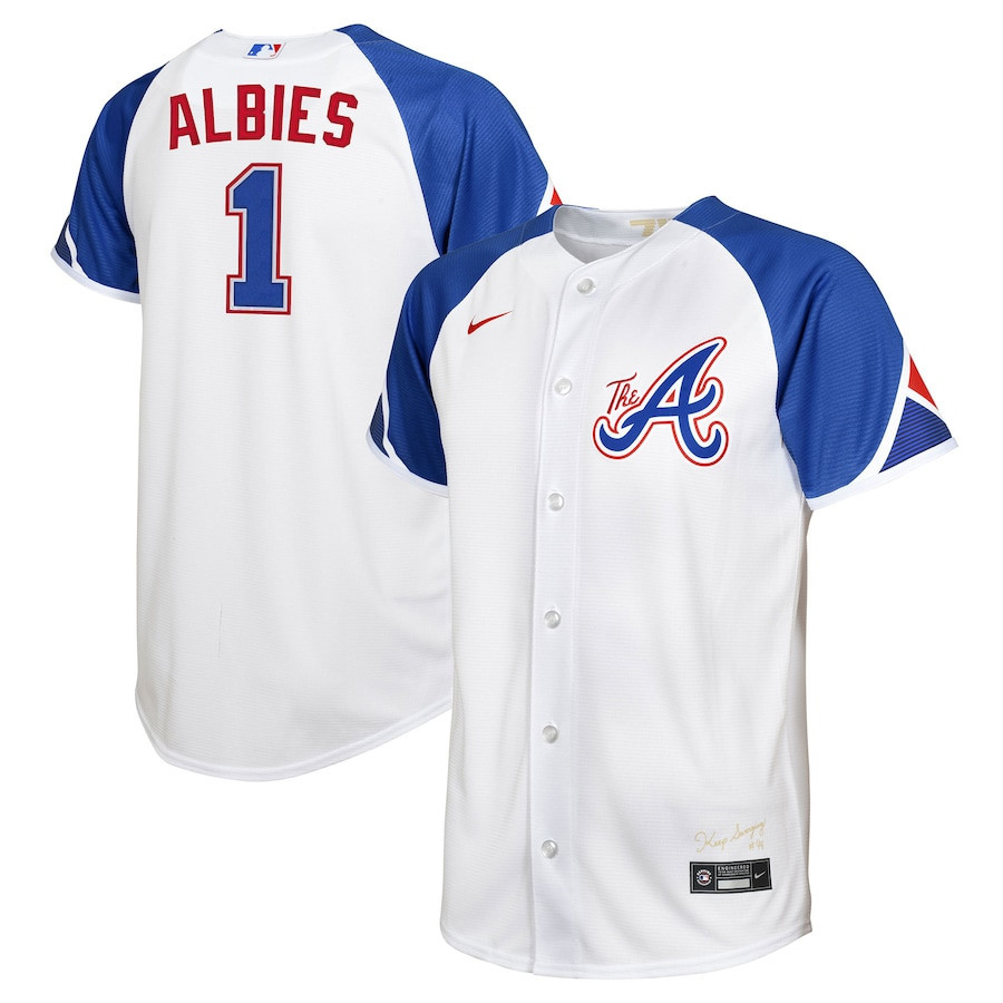 Ozzie Albies 1 Jersey, Atlanta Braves Jersey 2023 City Connect Youth Jersey - White