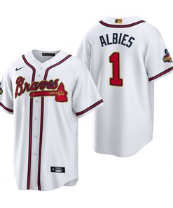 Ozzie Albies Jersey, Atlanta Braves White 2022-23 Gold Program Jersey