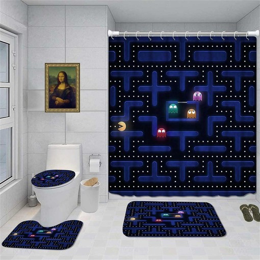 Pac-Man Shower Curtain for Retro Game-Themed Bathroom